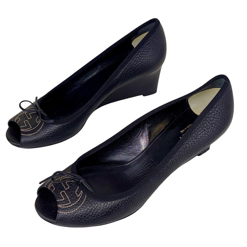 GUCCI SOHO PEEP TOE WEDGE PUMPS IN BLACK LEATHER - Picture 4 of 10